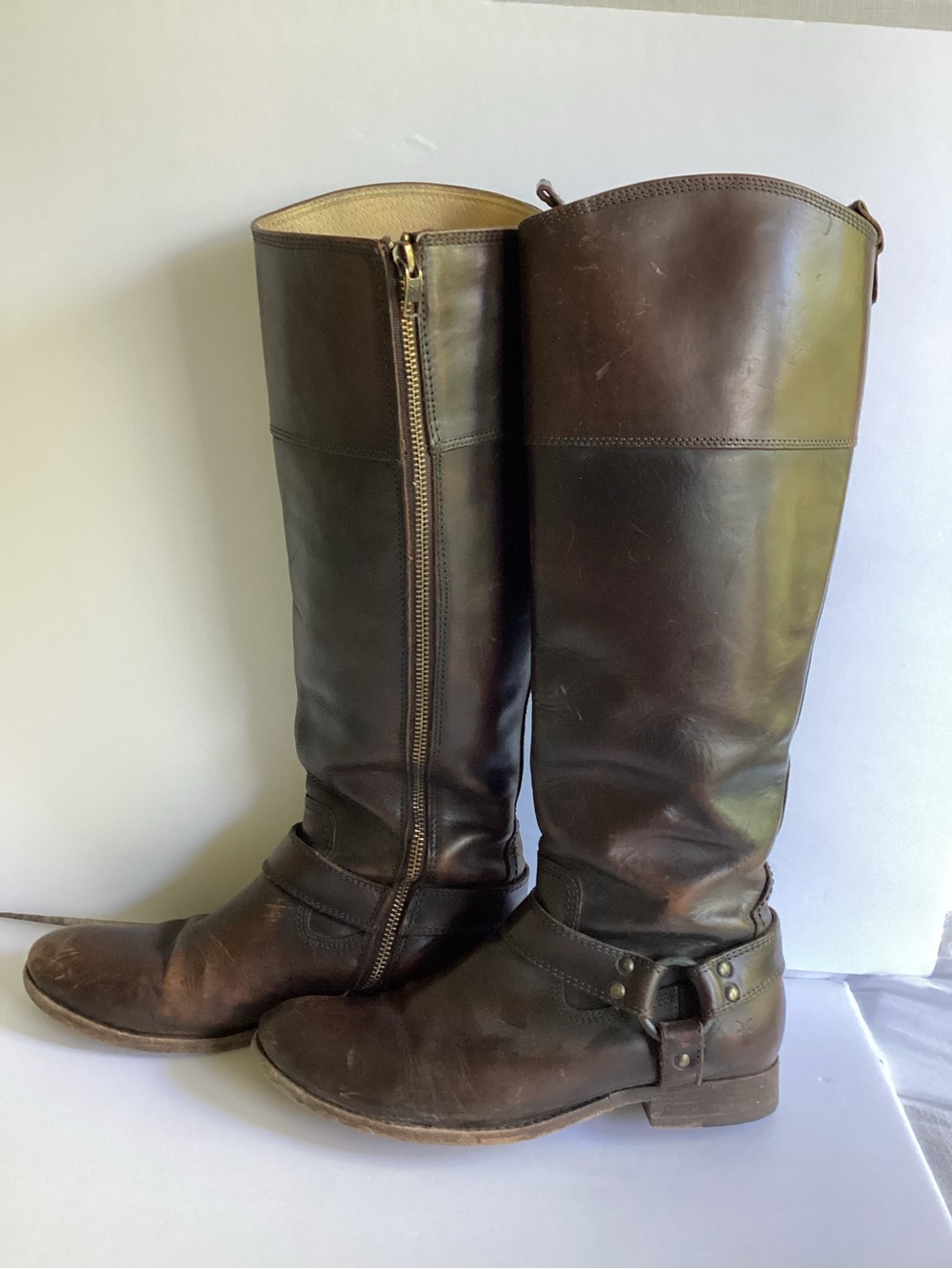Frye Melissa Harness Boots Size 8B Brown Leather Tall Riding Western